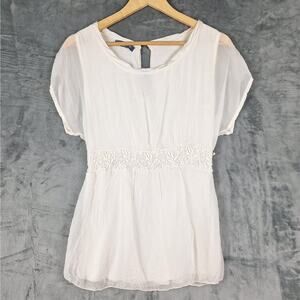 Womens Top Medium Silk Fairy Angel Feminine Sheer Romantic Coquette Dainty White